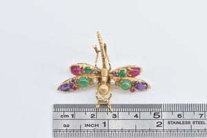 14K Gemstone Encrusted Dragonfly Dress Clip Pin/Brooch Yellow Gold