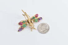 Load image into Gallery viewer, 14K Gemstone Encrusted Dragonfly Dress Clip Pin/Brooch Yellow Gold