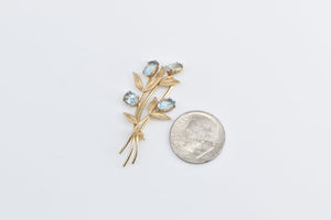 14K Vintage Van Dell Blue Topaz Bouquet Flower Pin/Brooch Yellow Gold