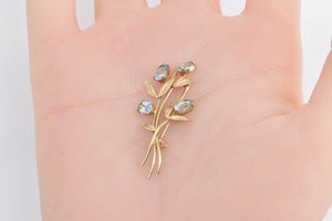 14K Vintage Van Dell Blue Topaz Bouquet Flower Pin/Brooch Yellow Gold