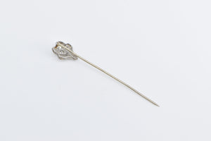 14K Art Deco Diamond Ornate Decorative Stick Pin White Gold