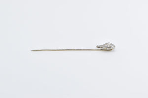 14K Art Deco Diamond Ornate Decorative Stick Pin White Gold