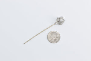 14K Art Deco Diamond Ornate Decorative Stick Pin White Gold