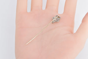 14K Art Deco Diamond Ornate Decorative Stick Pin White Gold