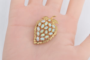 14K Vintage Natural Opal Grape Bunch Leaf Pin/Brooch Yellow Gold