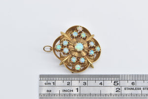 14K 1940's Natural Opal Quatrefoil Statement Pendant/Pin Yellow Gold