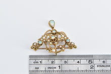 Load image into Gallery viewer, 14K Victorian Seed Pearl Opal Flower Swirl Drop Pendant/Pin Yellow Gold