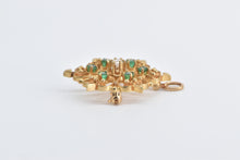 Load image into Gallery viewer, 14K Victorian Emerald Diamond Flower Heart Cluster Pendant/Pin Yellow Gold