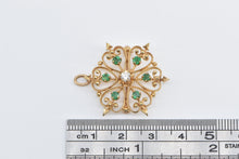 Load image into Gallery viewer, 14K Victorian Emerald Diamond Flower Heart Cluster Pendant/Pin Yellow Gold