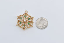 Load image into Gallery viewer, 14K Victorian Emerald Diamond Flower Heart Cluster Pendant/Pin Yellow Gold