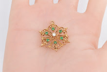 Load image into Gallery viewer, 14K Victorian Emerald Diamond Flower Heart Cluster Pendant/Pin Yellow Gold