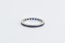 Load image into Gallery viewer, 14K Princess Cut Sapphire Vintage Wedding Band Ring White Gold