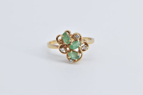 10K Oval Natural Emerald Diamond Vintage Fashion Ring Yellow Gold