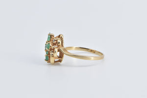 10K Oval Natural Emerald Diamond Vintage Fashion Ring Yellow Gold