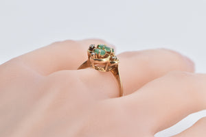 10K Oval Natural Emerald Diamond Vintage Fashion Ring Yellow Gold