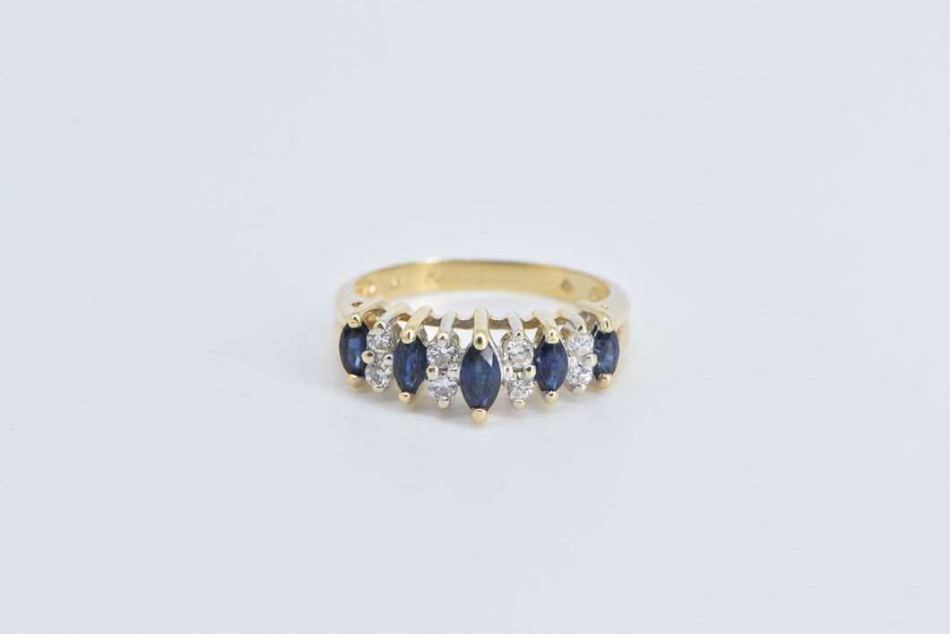 14K Marquise Sapphire Diamond Vintage Band Ring Yellow Gold