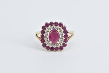 Load image into Gallery viewer, 14K Oval Natural Ruby Diamond Halo Statement Ring Yellow Gold