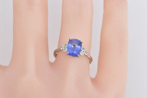 Platinum Oval Cushion Tanzanite Diamond Statement Ring