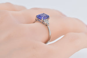 Platinum Oval Cushion Tanzanite Diamond Statement Ring