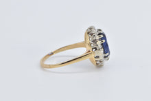 Load image into Gallery viewer, 14K Vintage Syn. Sapphire Diamond Halo Engagement Ring Yellow Gold