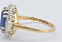 Load image into Gallery viewer, 14K Vintage Syn. Sapphire Diamond Halo Engagement Ring Yellow Gold