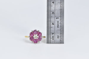 18K 1.70 Ctw Natural Ruby Diamond Flower Cluster Ring Yellow Gold