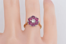 Load image into Gallery viewer, 18K 1.70 Ctw Natural Ruby Diamond Flower Cluster Ring Yellow Gold