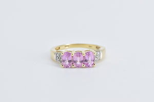 14K Oval Pink Sapphire Diamond Statement Fashion Ring Yellow Gold