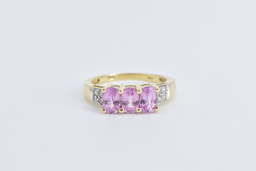 14K Oval Pink Sapphire Diamond Statement Fashion Ring Yellow Gold