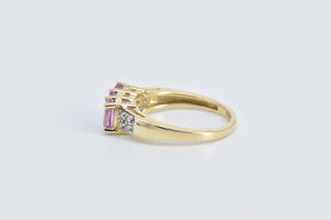 14K Oval Pink Sapphire Diamond Statement Fashion Ring Yellow Gold