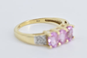 14K Oval Pink Sapphire Diamond Statement Fashion Ring Yellow Gold