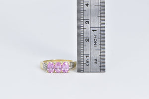 14K Oval Pink Sapphire Diamond Statement Fashion Ring Yellow Gold