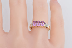 14K Oval Pink Sapphire Diamond Statement Fashion Ring Yellow Gold