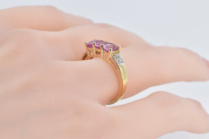 14K Oval Pink Sapphire Diamond Statement Fashion Ring Yellow Gold