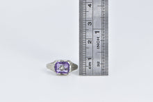 Load image into Gallery viewer, 18K Art Deco Amethyst Diamond Vine Etched Ring White Gold