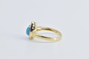 14K Pear Turquoise Diamond Halo Statement Ring Yellow Gold