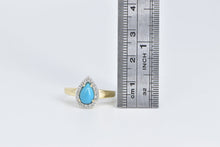 Load image into Gallery viewer, 14K Pear Turquoise Diamond Halo Statement Ring Yellow Gold