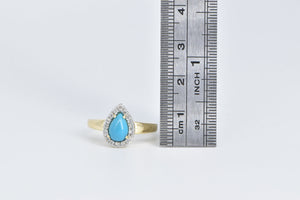 14K Pear Turquoise Diamond Halo Statement Ring Yellow Gold