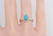 Load image into Gallery viewer, 14K Pear Turquoise Diamond Halo Statement Ring Yellow Gold