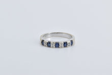 Load image into Gallery viewer, 18K Vintage Sapphire Diamond Wedding Band Ring White Gold