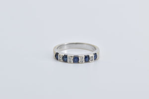 18K Vintage Sapphire Diamond Wedding Band Ring White Gold