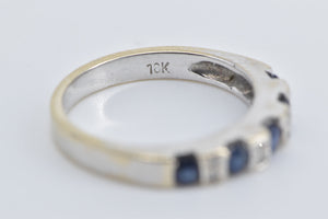 18K Vintage Sapphire Diamond Wedding Band Ring White Gold