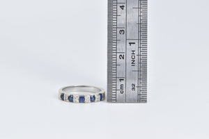 18K Vintage Sapphire Diamond Wedding Band Ring White Gold