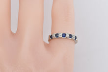 Load image into Gallery viewer, 18K Vintage Sapphire Diamond Wedding Band Ring White Gold