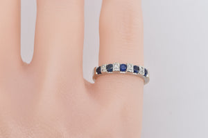 18K Vintage Sapphire Diamond Wedding Band Ring White Gold