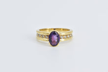 Load image into Gallery viewer, 18K Oval Amethyst Diamond Vintage Statement Ring Yellow Gold