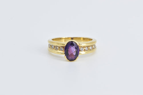 18K Oval Amethyst Diamond Vintage Statement Ring Yellow Gold