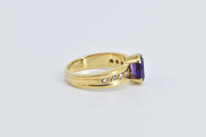 18K Oval Amethyst Diamond Vintage Statement Ring Yellow Gold