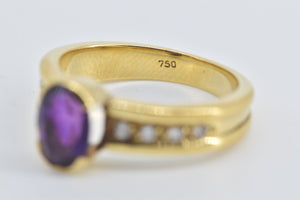 18K Oval Amethyst Diamond Vintage Statement Ring Yellow Gold