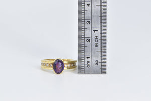 18K Oval Amethyst Diamond Vintage Statement Ring Yellow Gold